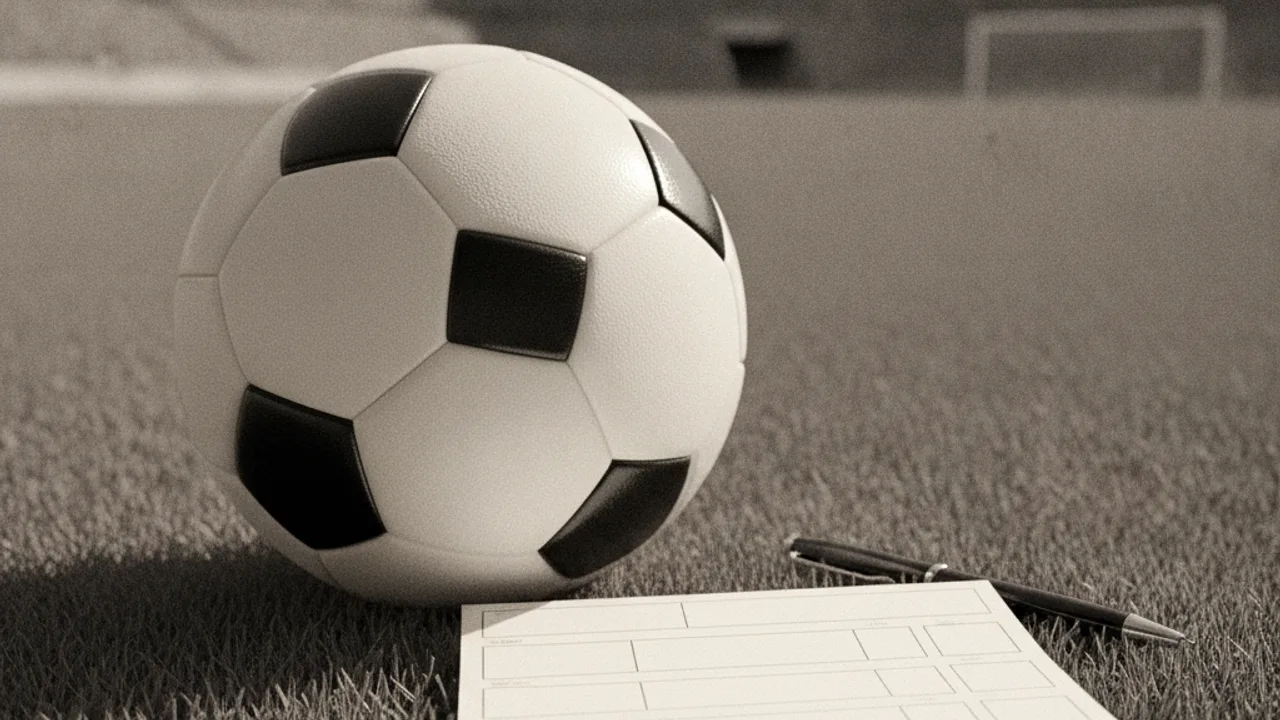 Çim üzerinde futbol topu ve boş bahis kuponu